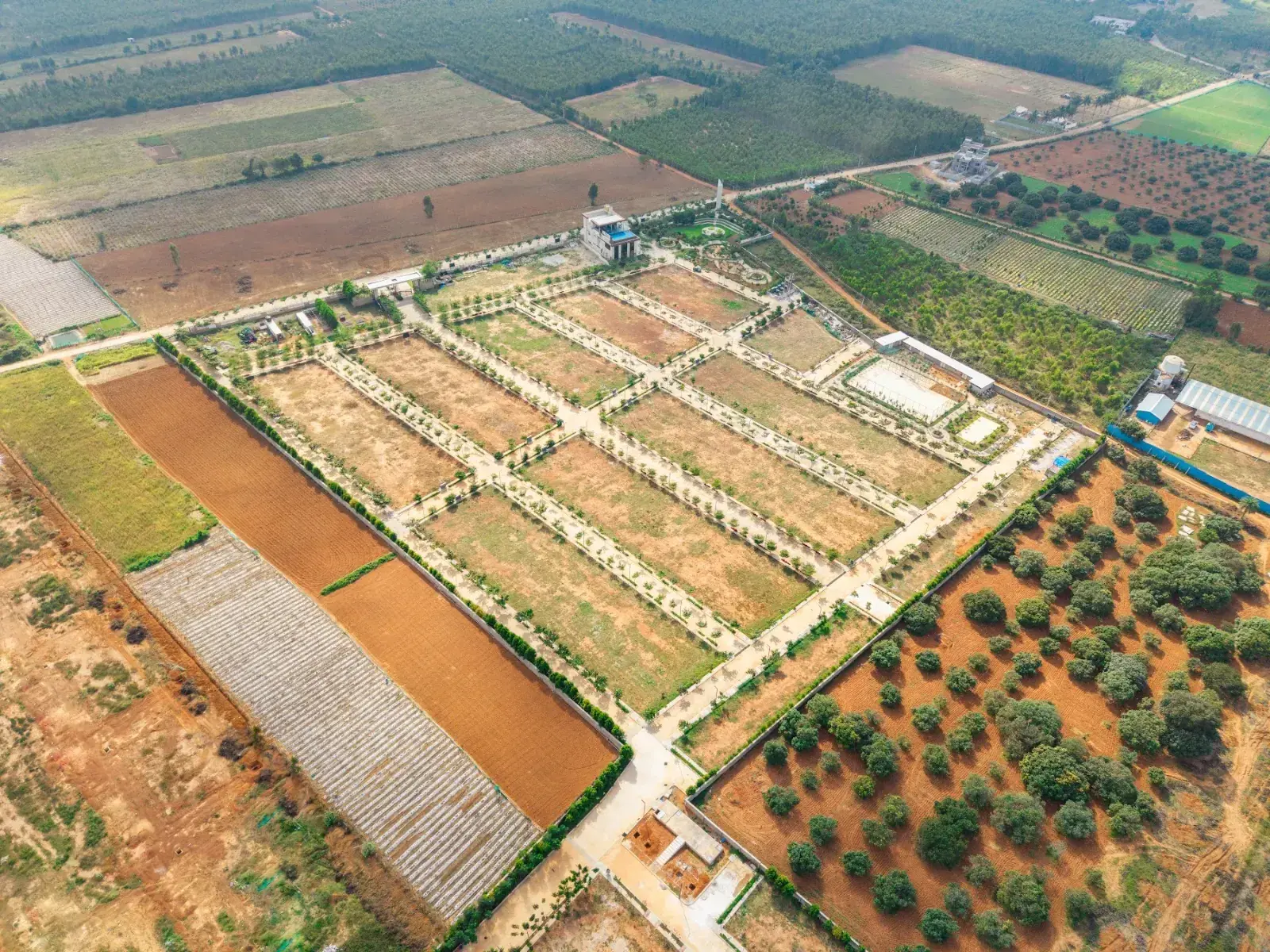 Plotted avenues at Aura Ville seen from a drone